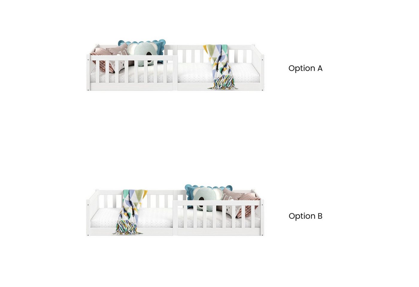 IDIMEX Kinderbett GUSTAVO, Bodenbett GUSTAVO 90x190cm mit Rausfallschutz, massive Kiefer- weiß – Bild 4 von 5