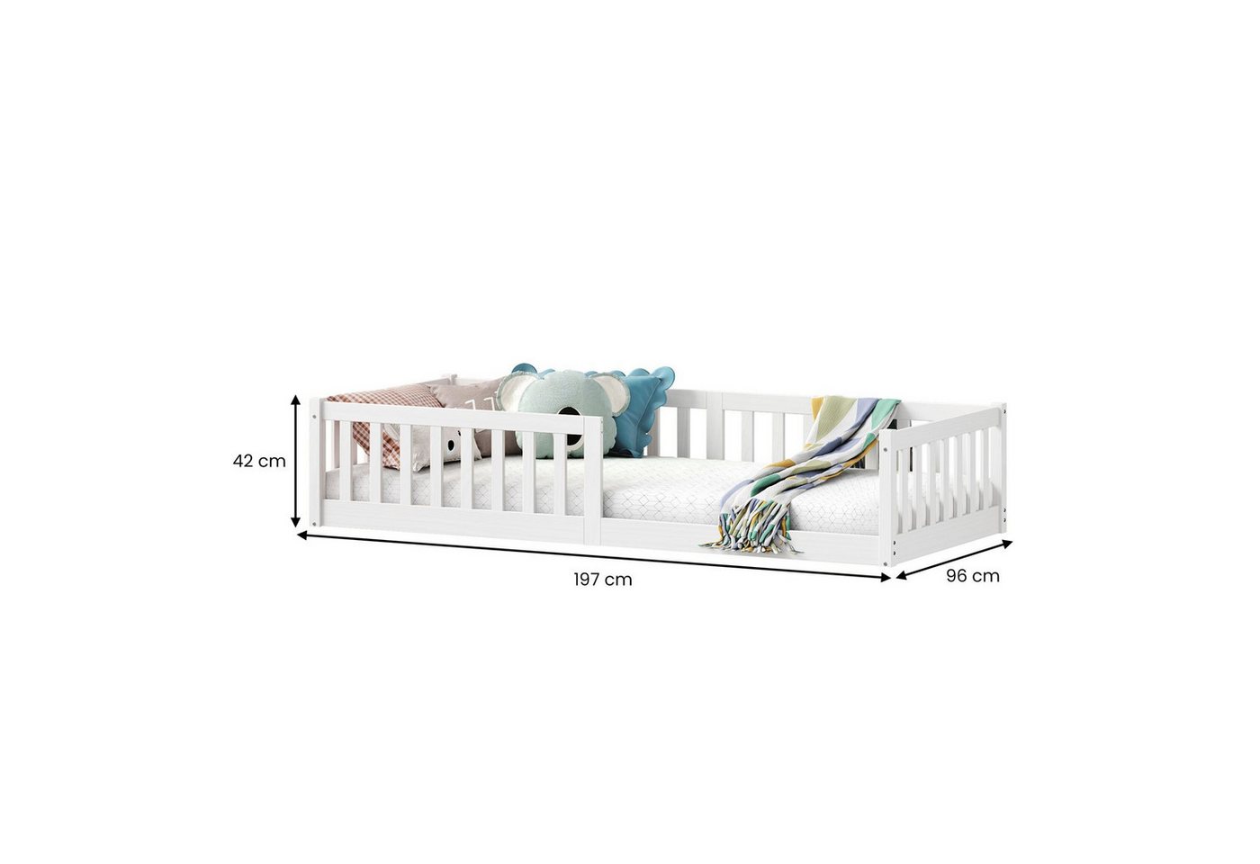IDIMEX Kinderbett GUSTAVO, Bodenbett GUSTAVO 90x190cm mit Rausfallschutz, massive Kiefer- weiß – Bild 5 von 5