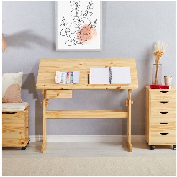 IDIMEX Kinderschreibtisch FLEXI, Kinderzimmer Lerntisch höhenverstellbar aus Massivholz Natur