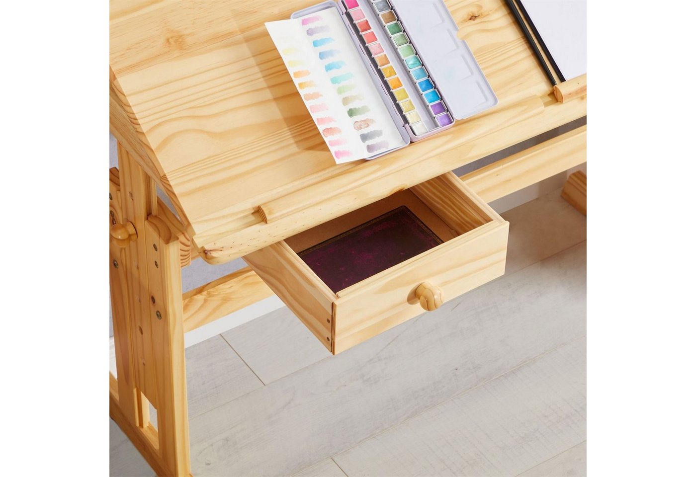 IDIMEX Kinderschreibtisch FLEXI, Kinderzimmer Lerntisch höhenverstellbar aus Massivholz Natur – Bild 3 von 5