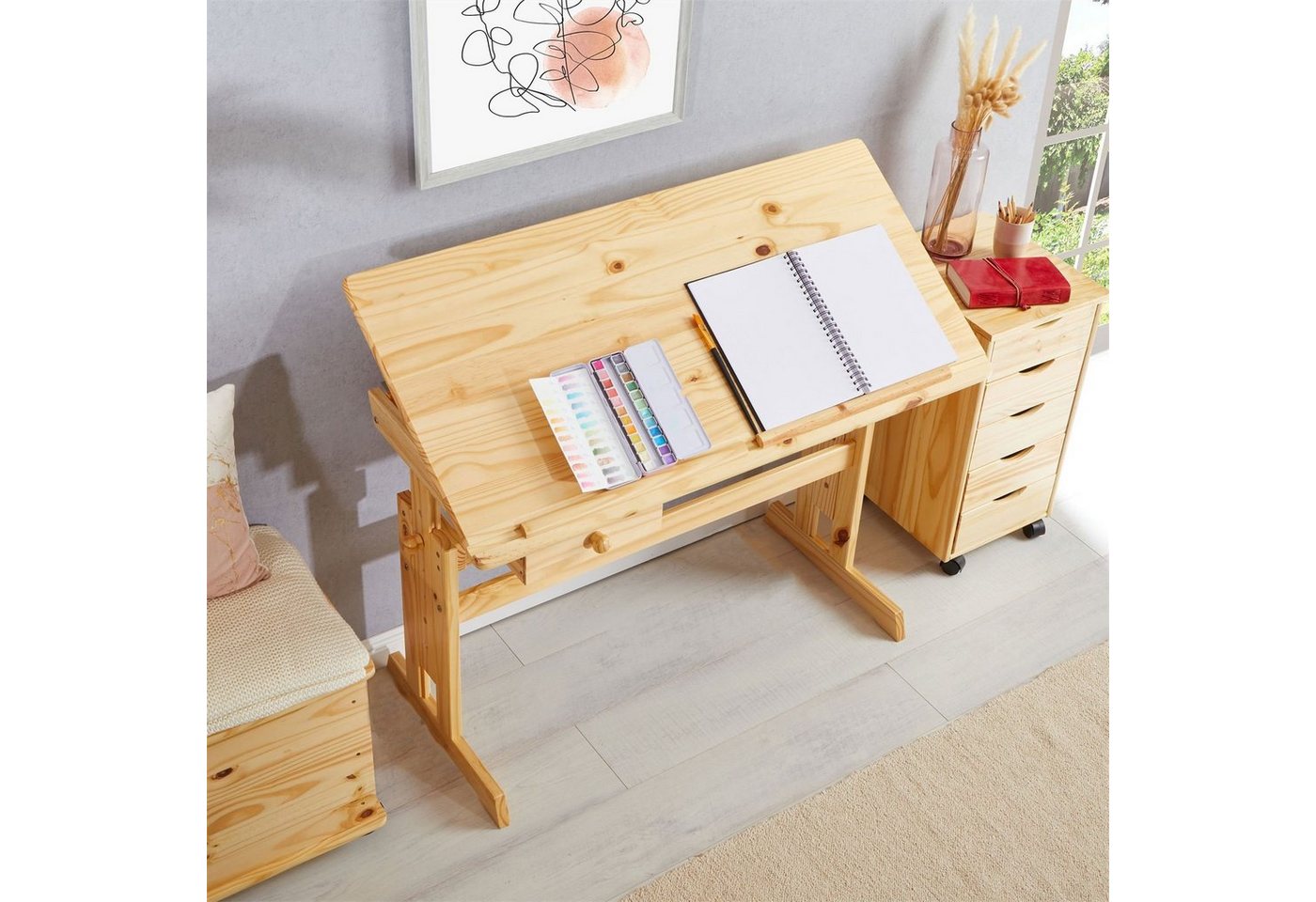 IDIMEX Kinderschreibtisch FLEXI, Kinderzimmer Lerntisch höhenverstellbar aus Massivholz Natur – Bild 5 von 5