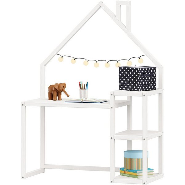 IDIMEX Kinderschreibtisch NIVIA, Kinderzimmer Schreibtisch mit Regal Hausdesign, Lerntisch weiß