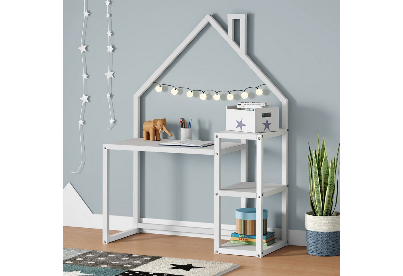 IDIMEX Kinderschreibtisch NIVIA, Kinderzimmer Schreibtisch mit Regal Hausdesign, Lerntisch weiß – Bild 2 von 5
