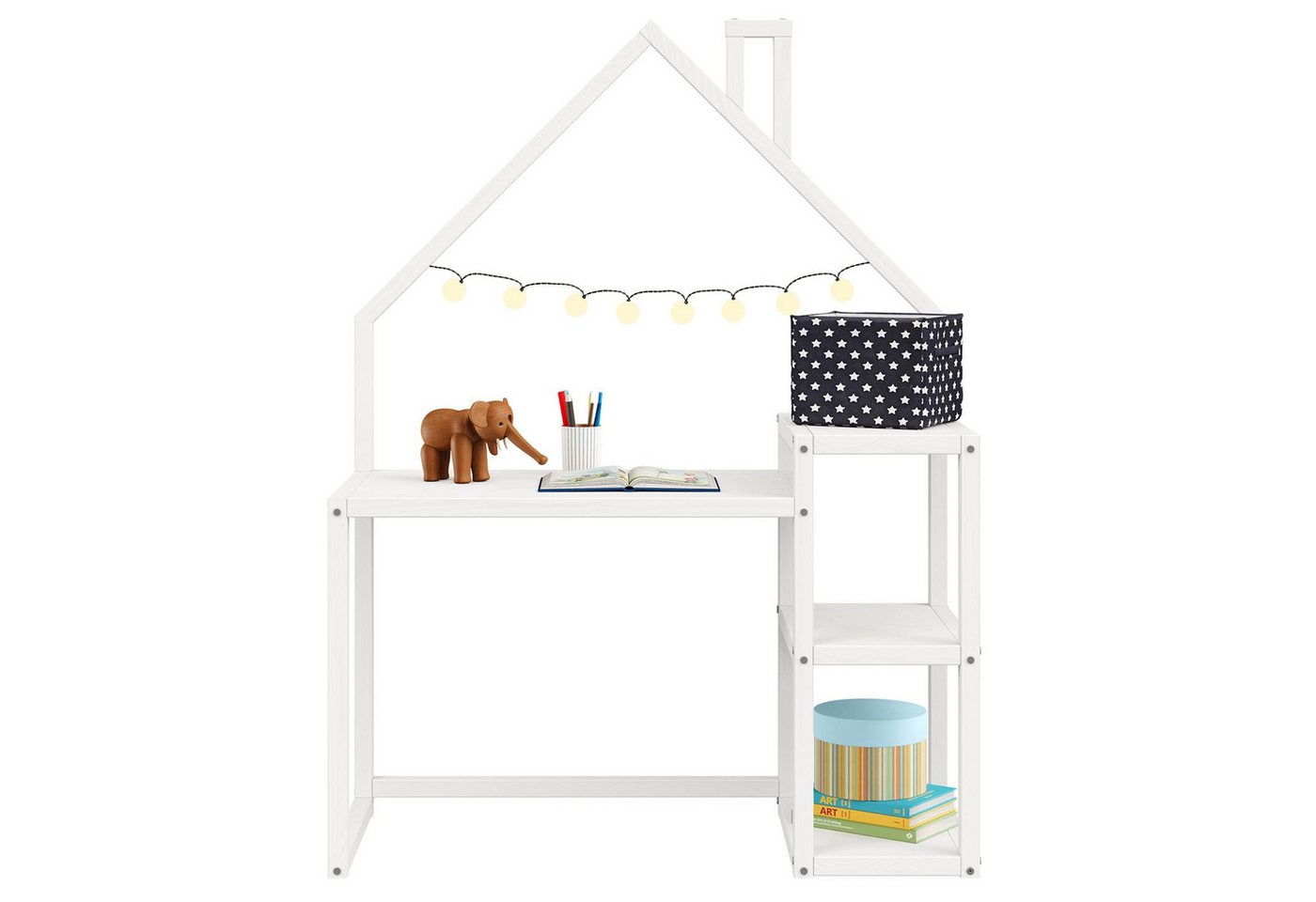 IDIMEX Kinderschreibtisch NIVIA, Kinderzimmer Schreibtisch mit Regal Hausdesign, Lerntisch weiß – Bild 4 von 5