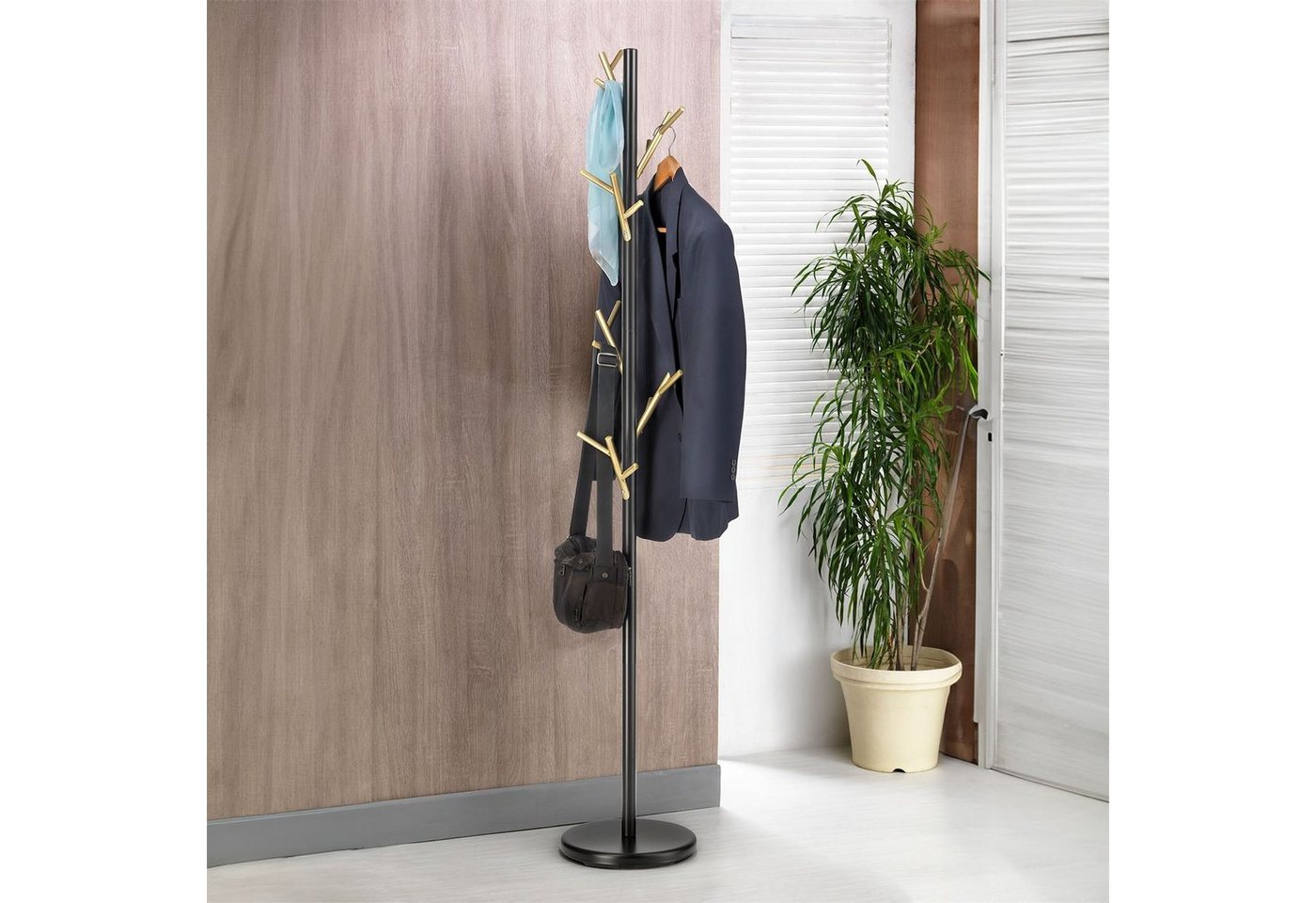 IDIMEX Kleiderständer ZENO, Garderobenständer mit 6 Haken aus Metall Flur Schwarz/Gold – Bild 2 von 4