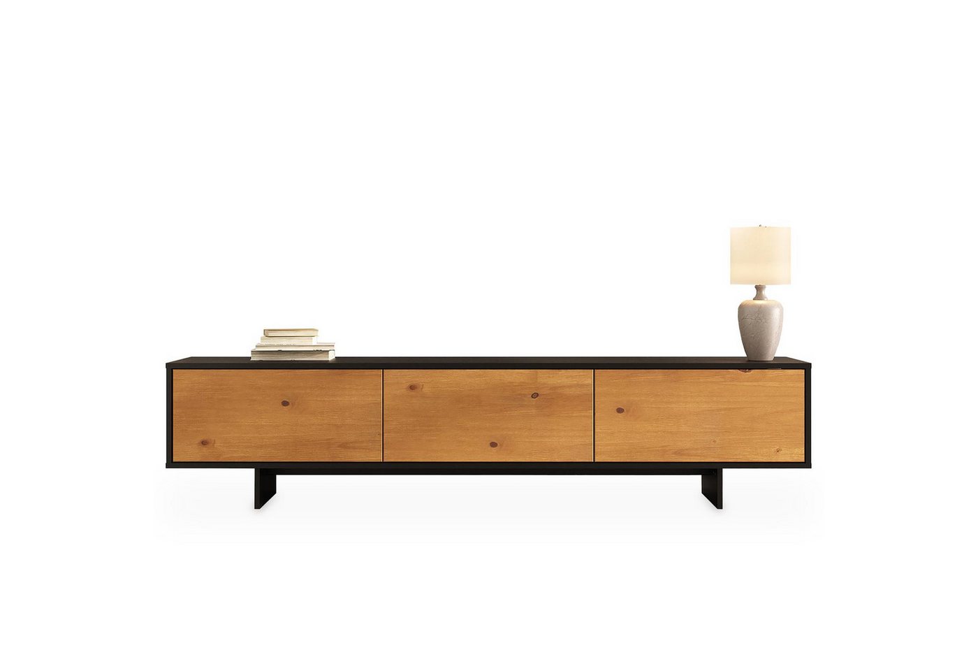 IDIMEX Lowboard ARTO, Niedriges Sideboard 185 cm Massivholz Fronten Schwarz/Eiche Finish – Bild 5 von 5
