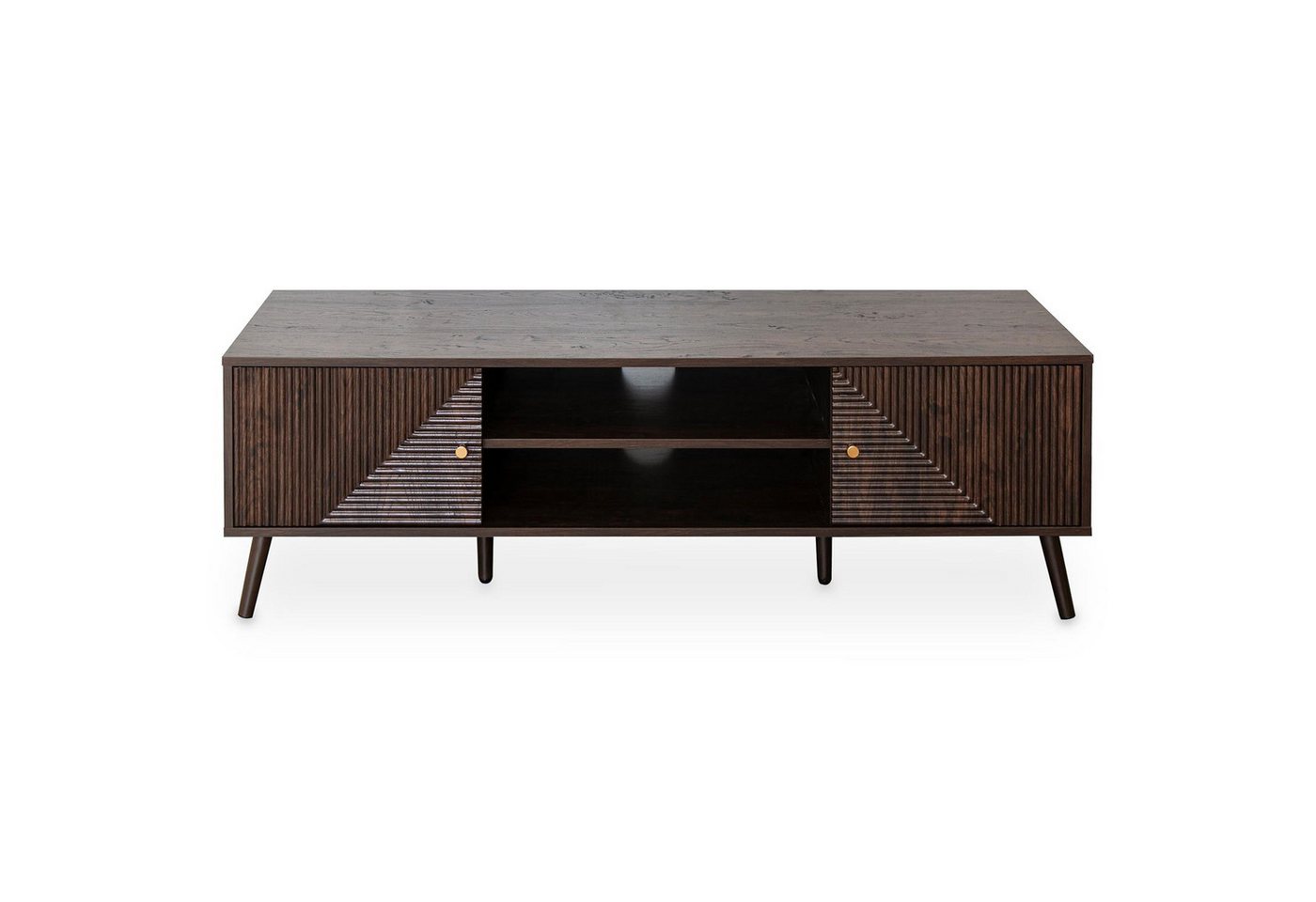 IDIMEX Lowboard LIVIA, TV Lowboard 140 cm mit strukturierter Lamellenfront Dunkelbraun – Bild 3 von 4