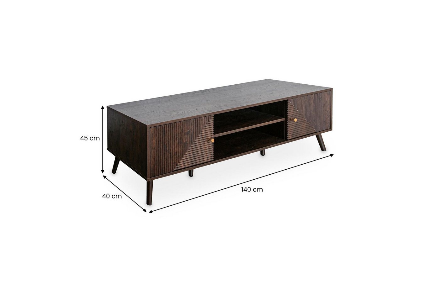 IDIMEX Lowboard LIVIA, TV Lowboard 140 cm mit strukturierter Lamellenfront Dunkelbraun – Bild 4 von 4