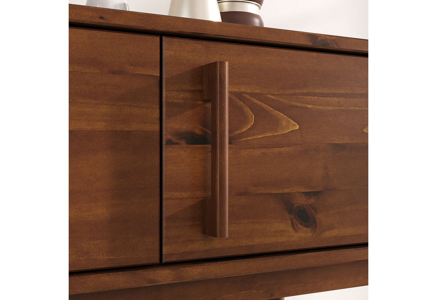 IDIMEX Lowboard TECCA, Sideboard mit 3 Türen aus Massivholz Kiefer Kastanie farben – Bild 4 von 5