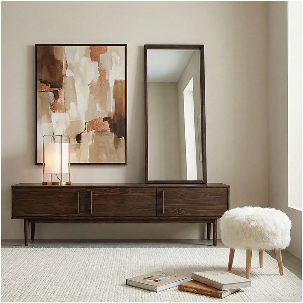 IDIMEX Lowboard TECCA, Niedriges Sideboard aus Massivholz 3 Türen Wohnzimmer Nussbaum Finish