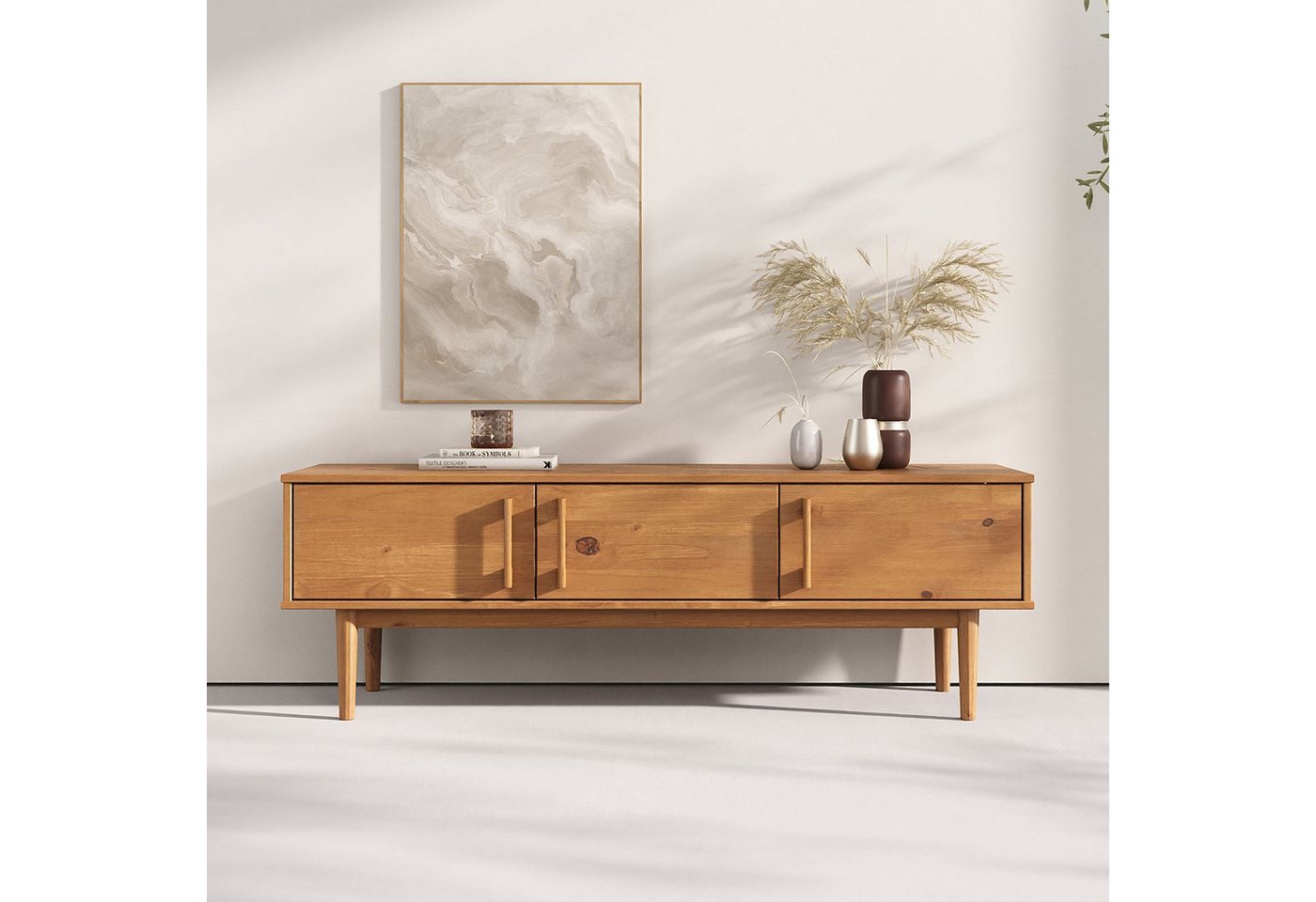 IDIMEX Lowboard TECCA, Sideboard mit 3 Türen aus Massivholz Kiefer Eiche Finish – Bild 3 von 5
