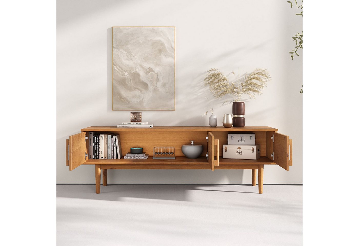 IDIMEX Lowboard TECCA, Sideboard mit 3 Türen aus Massivholz Kiefer Eiche Finish – Bild 4 von 5
