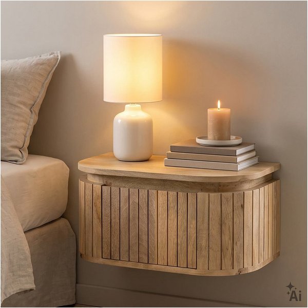 IDIMEX Nachtkommode CALASIA, Hängender Nachttisch aus Mangoholz mit Lamellen-Design Natur