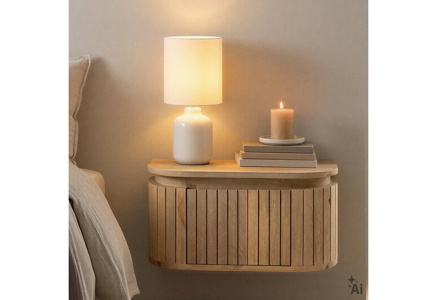 IDIMEX Nachtkommode CALASIA, Hängender Nachttisch aus Mangoholz mit Lamellen-Design Natur – Bild 2 von 5