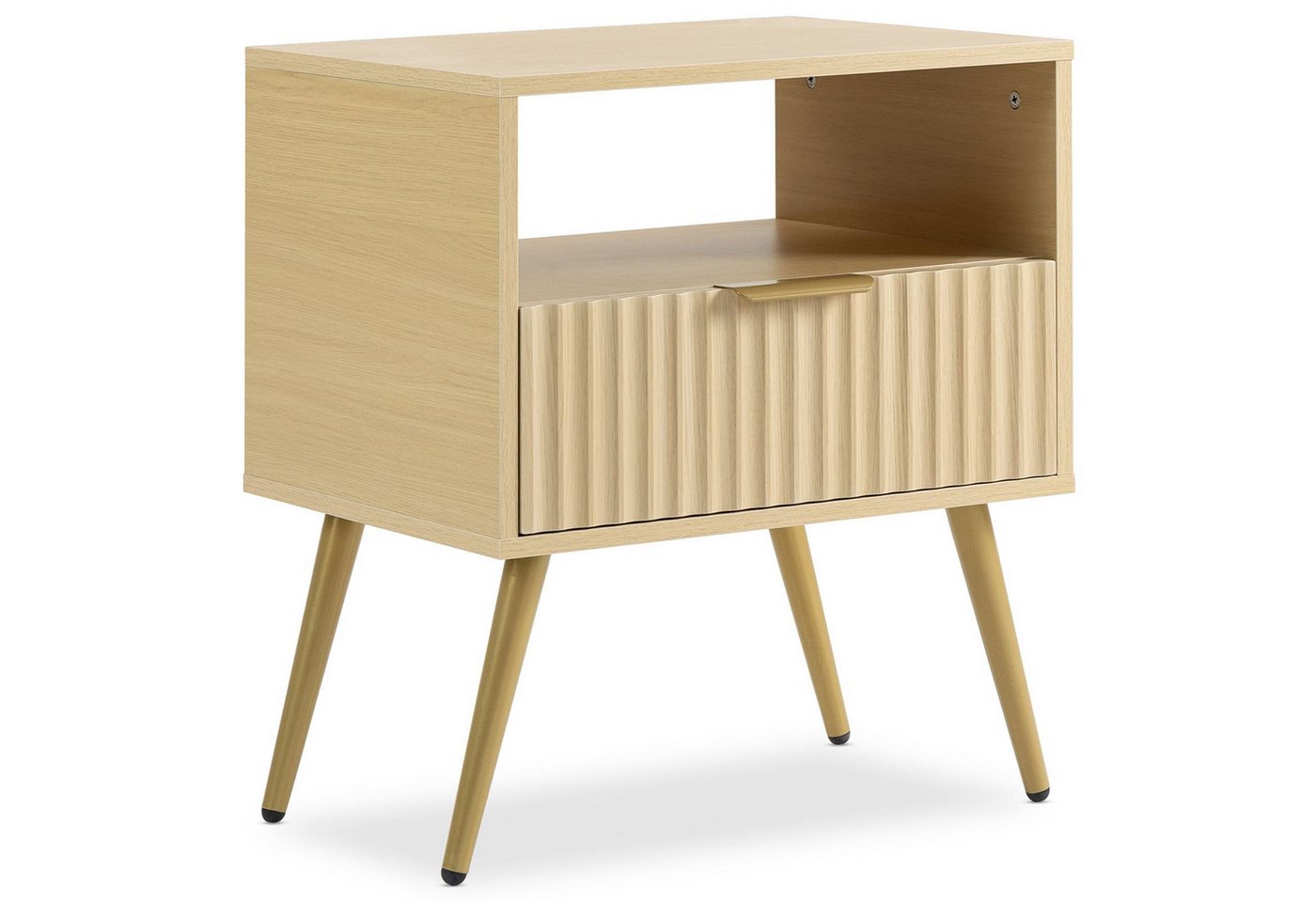 IDIMEX Nachtkommode MERVAL, Kleine Nachtkommode mit Schublade Metallfüße MDF-Front eiche/gold – Bild 4 von 5