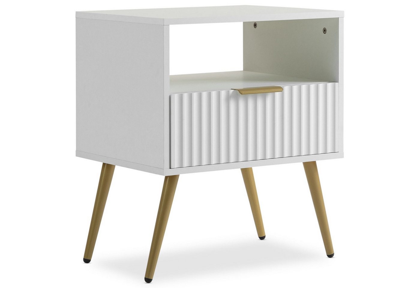 IDIMEX Nachtkommode MERVAL, Kleine Nachtkommode mit Schublade Metallfüße MDF-Front weiß/gold – Bild 4 von 5