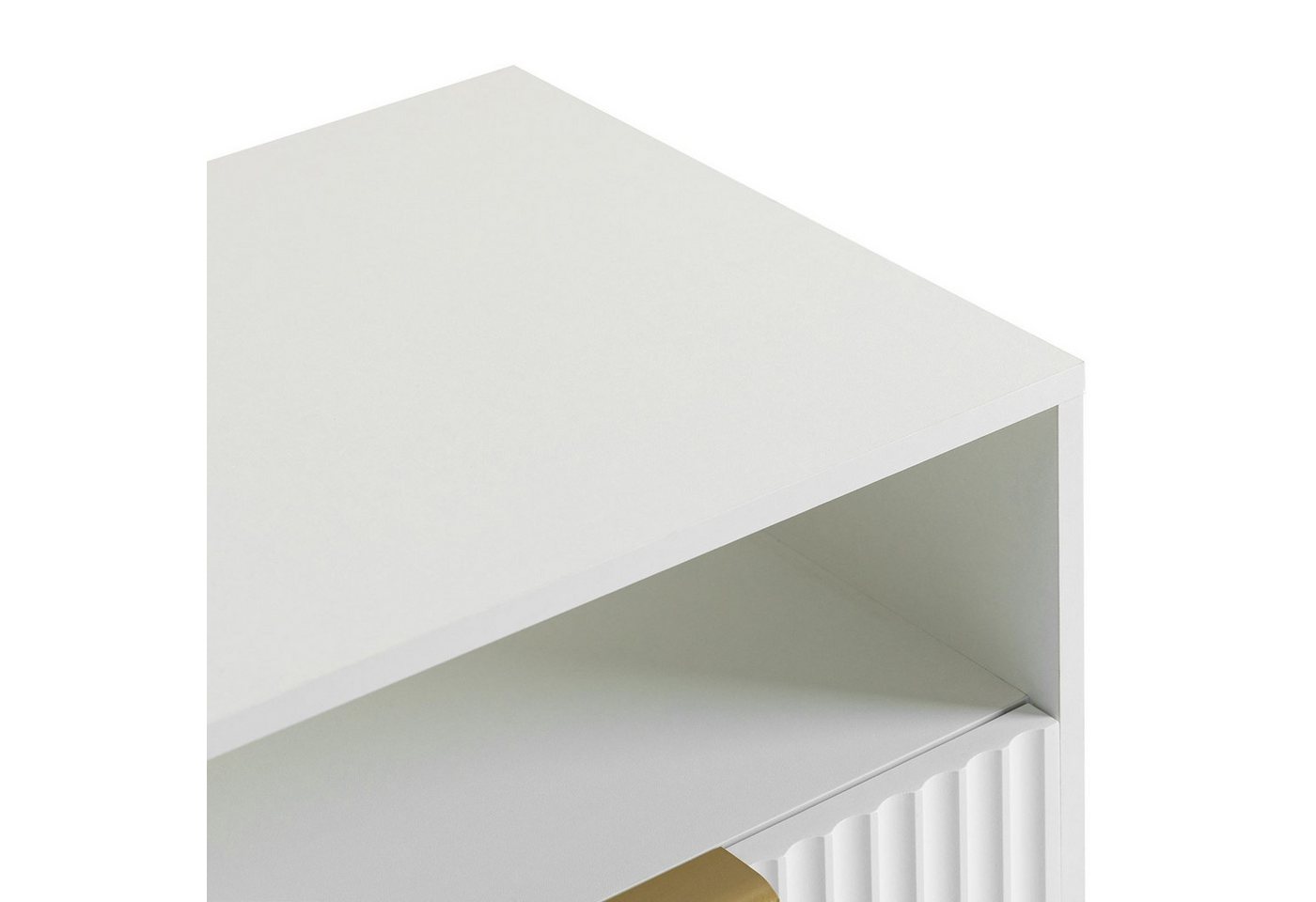 IDIMEX Nachtkommode MERVAL, Kleine Nachtkommode mit Schublade Metallfüße MDF-Front weiß/gold – Bild 5 von 5