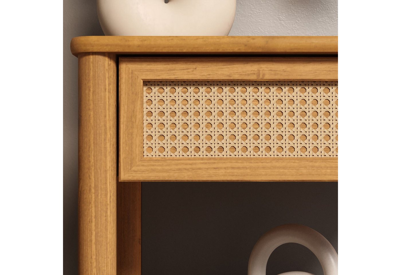 IDIMEX Nachttisch CEFIRA, aus Massivholz, Schublade mit Rattan und Ablagefach Eiche Finish – Bild 3 von 5