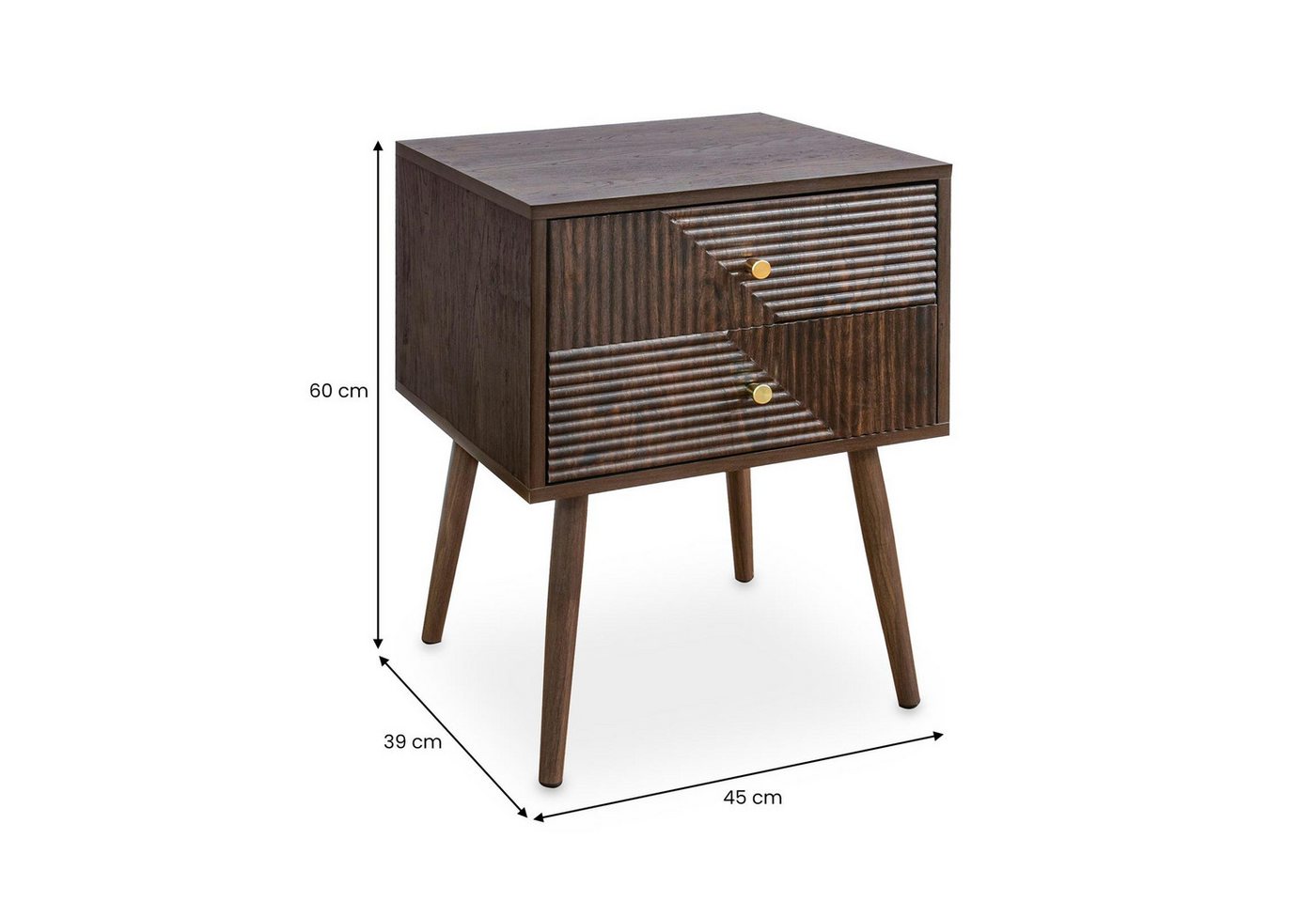 IDIMEX Nachttisch LIVIA, Beistelltisch mit 2 Schubladen und Lamellenfront Dunkelbraun – Bild 5 von 5