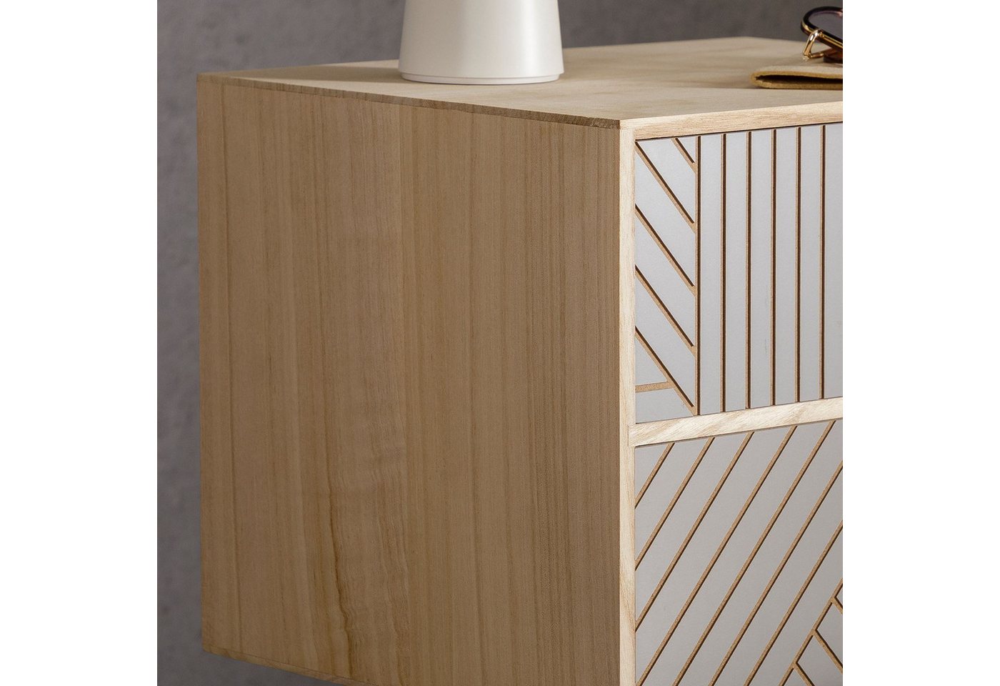 IDIMEX Nachttisch PELO, Nachttisch aus Holz Nachtkommode Nachtkasten mit 2 Schubladen und Zier – Bild 3 von 5