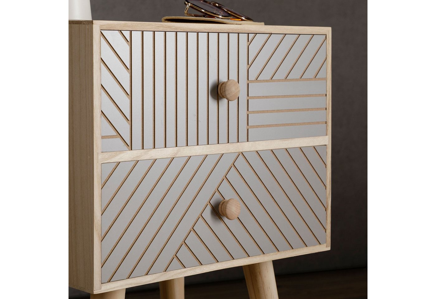 IDIMEX Nachttisch PELO, Nachttisch aus Holz Nachtkommode Nachtkasten mit 2 Schubladen und Zier – Bild 4 von 5