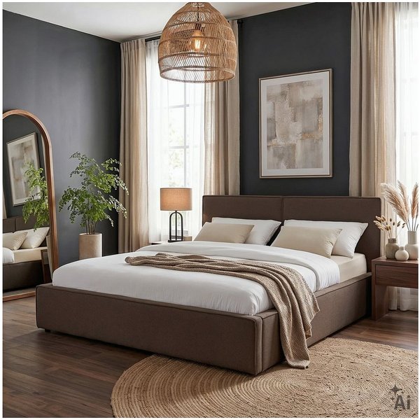IDIMEX Polsterbett CALM, Doppelbett 160x200 cm in Leinenoptik mit Lattenrost Polsterbett Greige