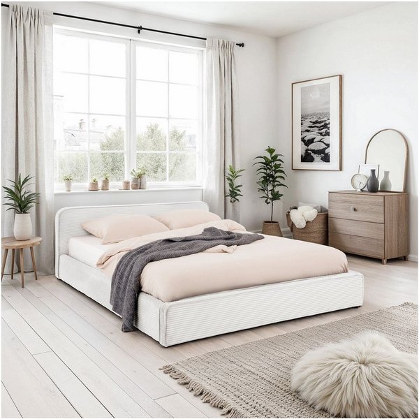 IDIMEX Polsterbett CURSIO, Doppelbett 140x200 cm mit Lattenrost in Cord-Optik Off-White
