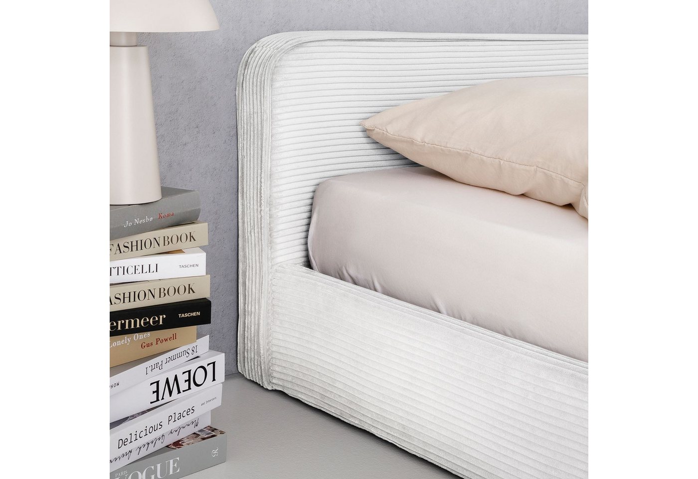 IDIMEX Polsterbett CURSIO, Doppelbett 140x200 cm mit Lattenrost in Cord-Optik Off-White – Bild 4 von 5