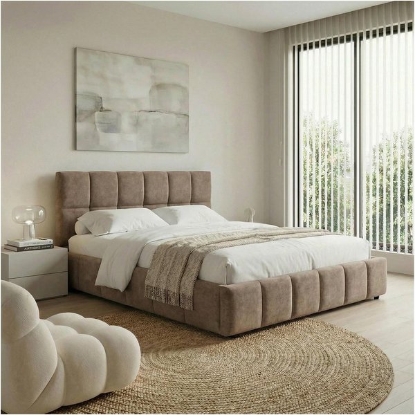 IDIMEX Polsterbett EMILIA, 140x200 cm mit Lattenrost und gepolsterter Steppung Webstoff Braun