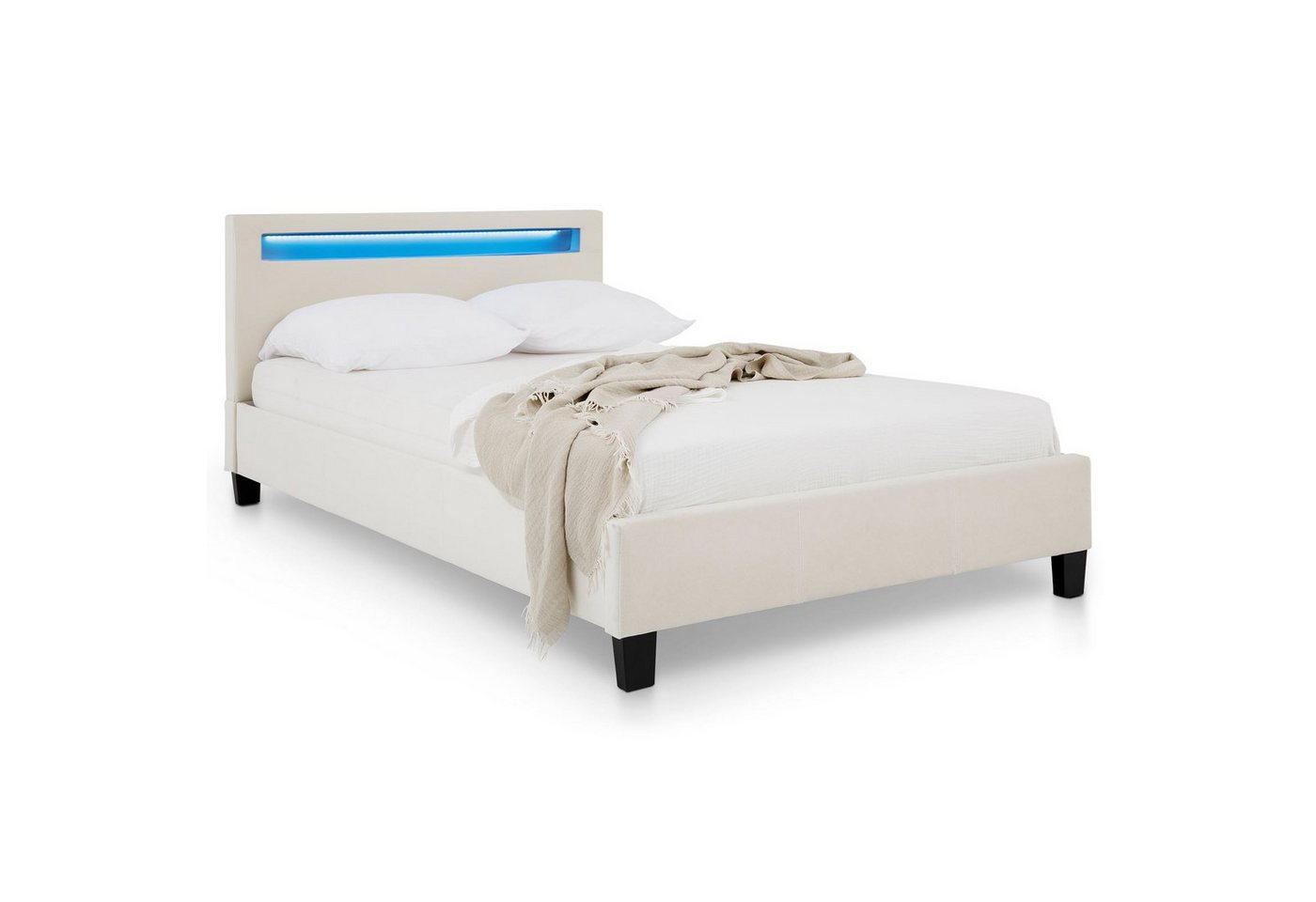 IDIMEX Polsterbett LASHIO, Bett 120x200 cm mit LED Beleuchtung im Kopfteil Stoffbezug Samt creme – Bild 2 von 5