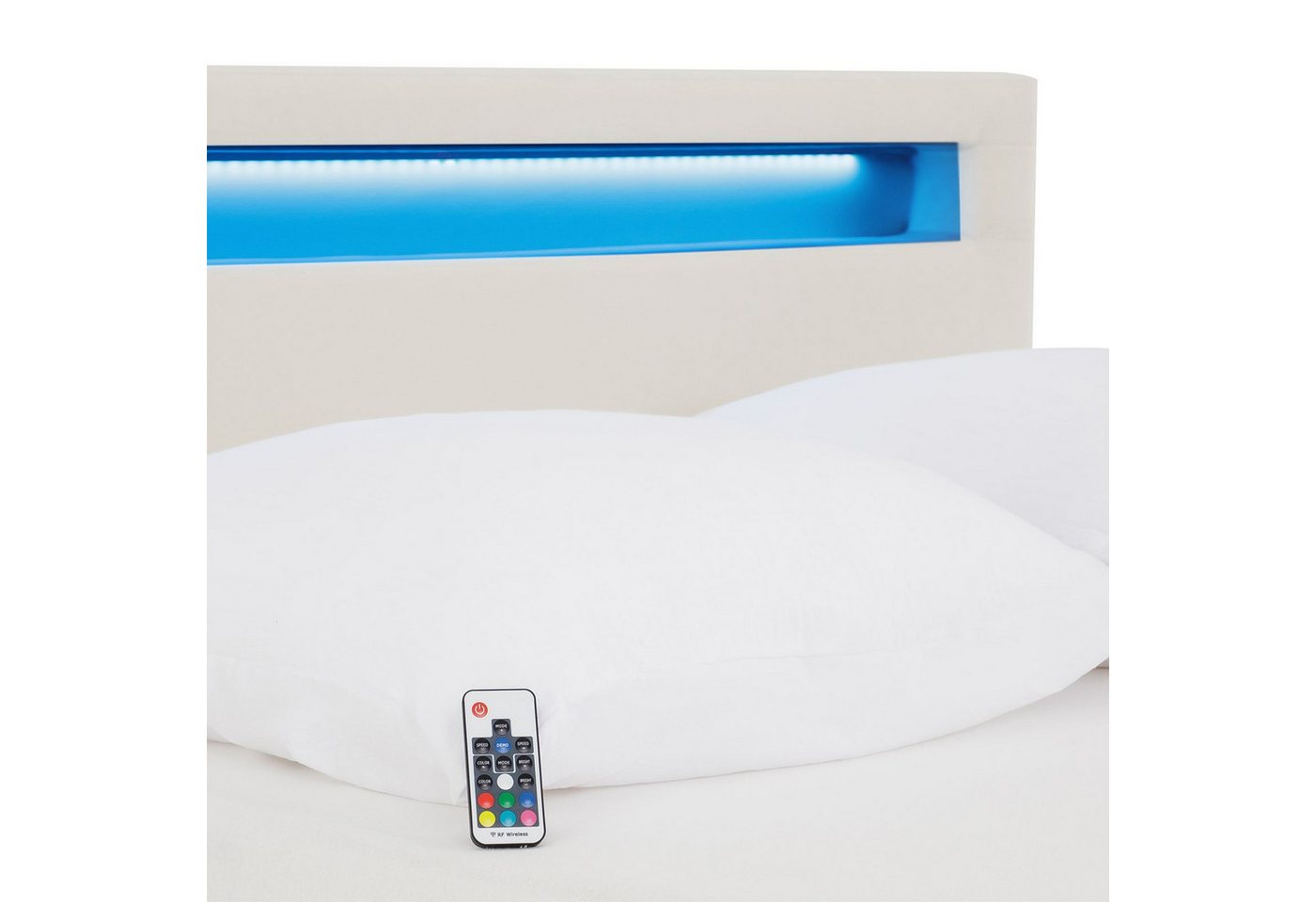 IDIMEX Polsterbett LASHIO, Bett 120x200 cm mit LED Beleuchtung im Kopfteil Stoffbezug Samt creme – Bild 3 von 5