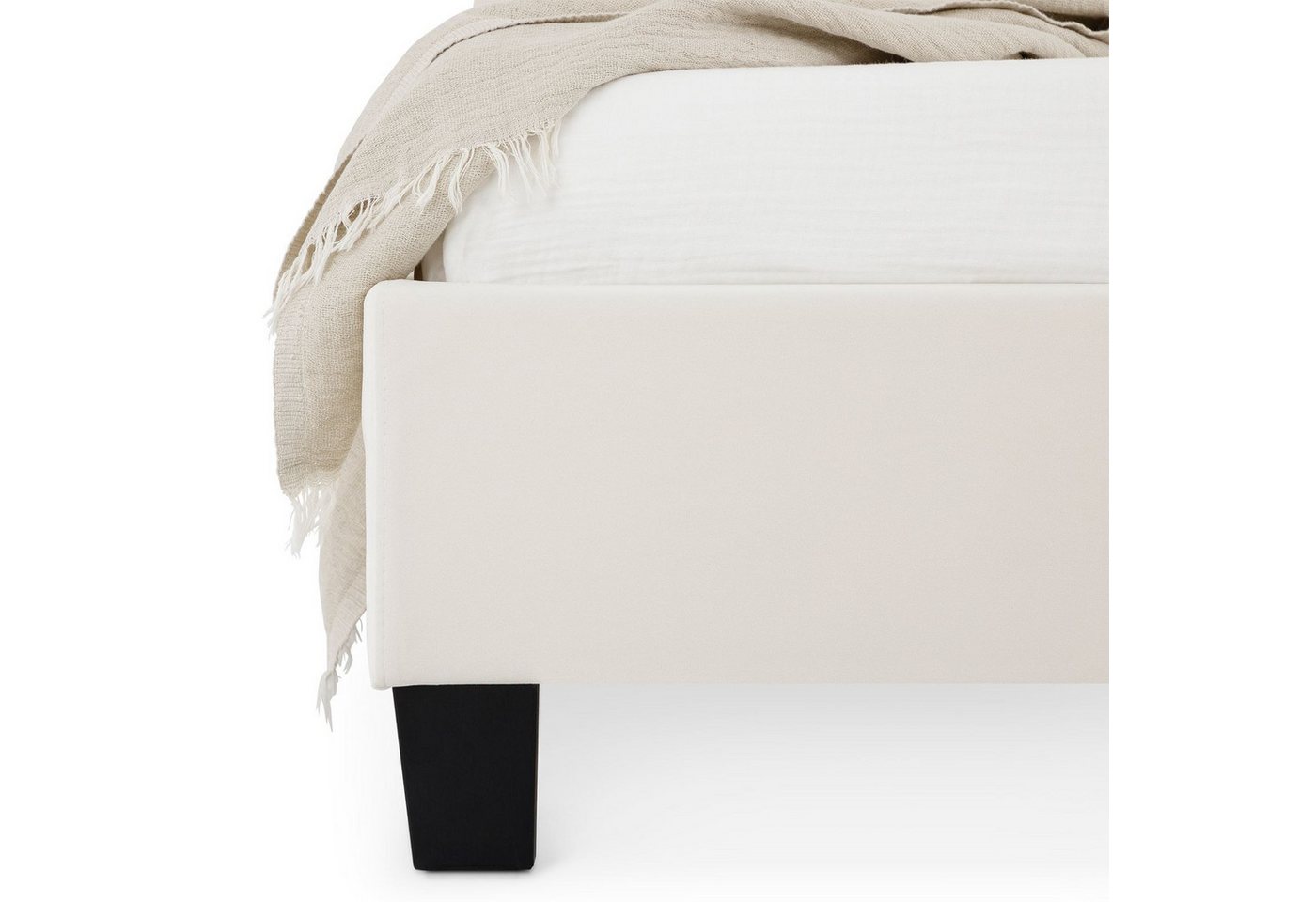IDIMEX Polsterbett LASHIO, Bett 120x200 cm mit LED Beleuchtung im Kopfteil Stoffbezug Samt creme – Bild 4 von 5