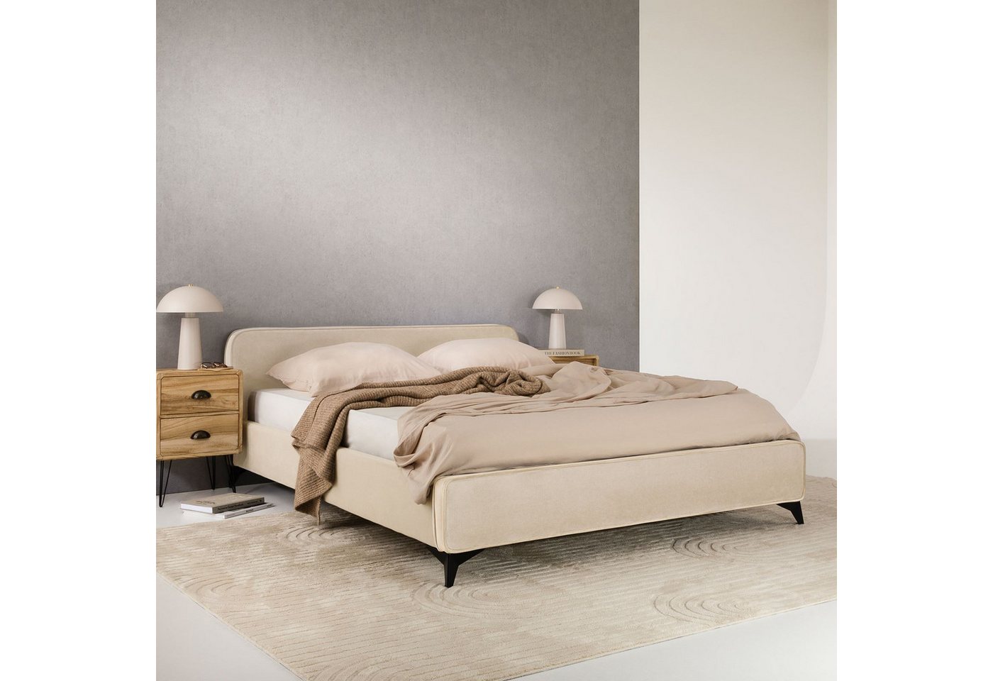 IDIMEX Polsterbett LAVORO, Bett 140x200 cm mit Lattenrost und Stoffbezug, Doppelbett beige – Bild 2 von 5