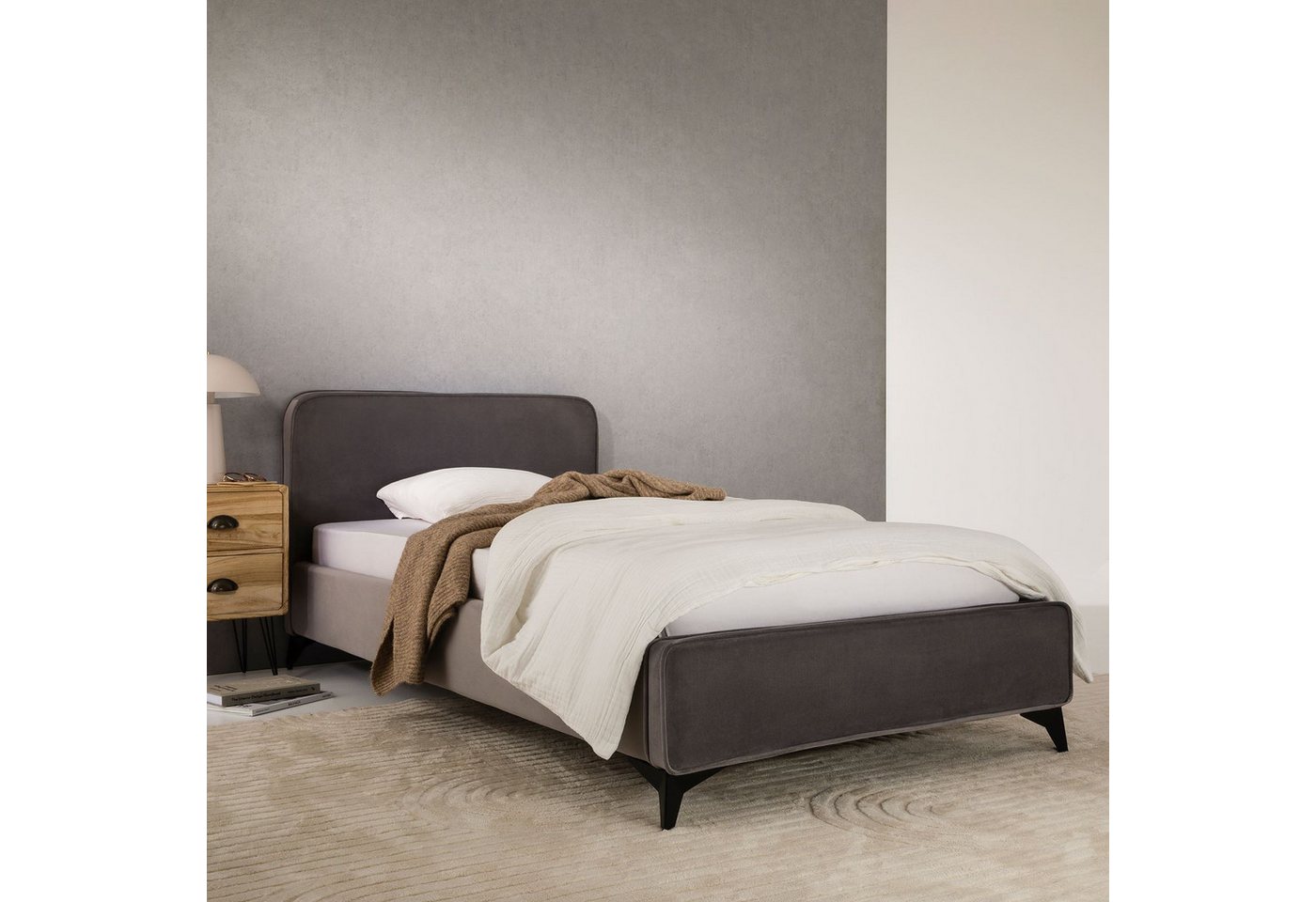 IDIMEX Polsterbett LAVORO, Bett 90x200 cm mit Lattenrost und weichem Stoffbezug, Einzelbett grau – Bild 2 von 5
