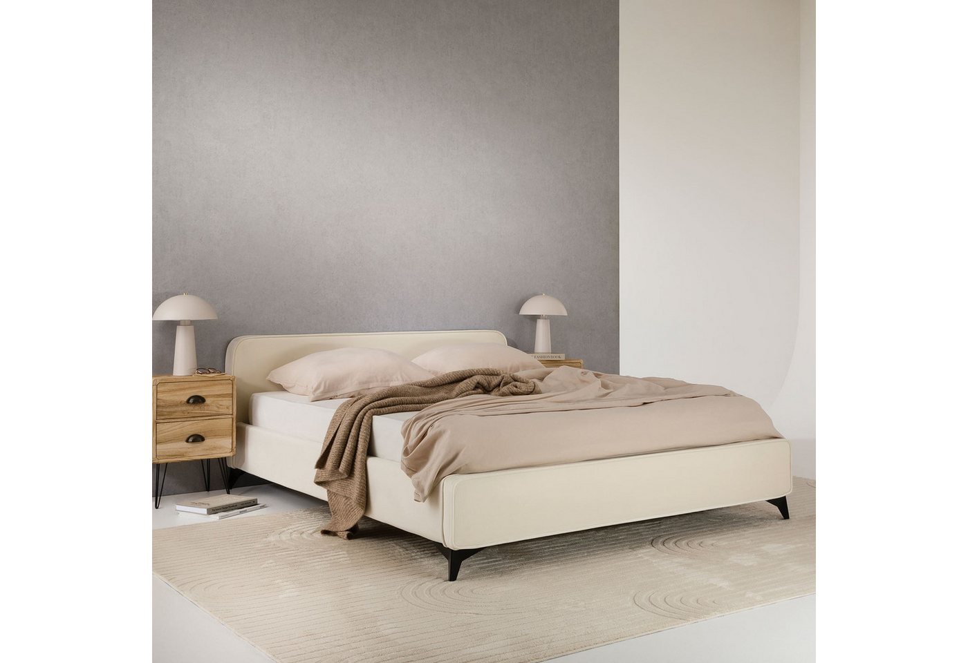 IDIMEX Polsterbett LAVORO, Bett 140x200 cm mit Lattenrost und Stoffbezug, Doppelbett creme – Bild 2 von 5