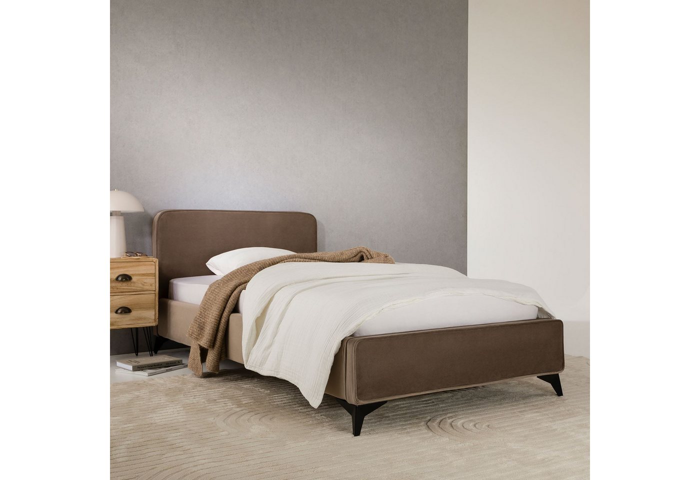 IDIMEX Polsterbett LAVORO, Bett 90x200 cm mit Lattenrost und weichem Stoffbezug Einzelbett greige – Bild 2 von 5