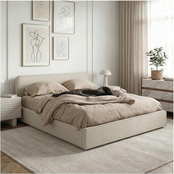 IDIMEX Polsterbett MARINI, Einzelbett 120x200 cm mit Lattenrost und Kopfteil Stoffbezug beige