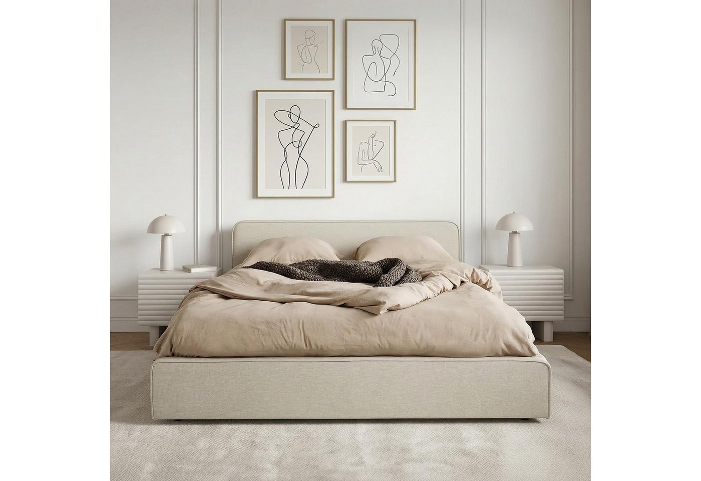 IDIMEX Polsterbett MARINI, Einzelbett 120x200 cm mit Lattenrost und Kopfteil Stoffbezug beige – Bild 2 von 5