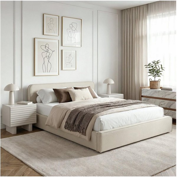 IDIMEX Polsterbett MARINI, Einzelbett 120x200 cm mit Lattenrost und Kopfteil Stoffbezug Cremeweiß