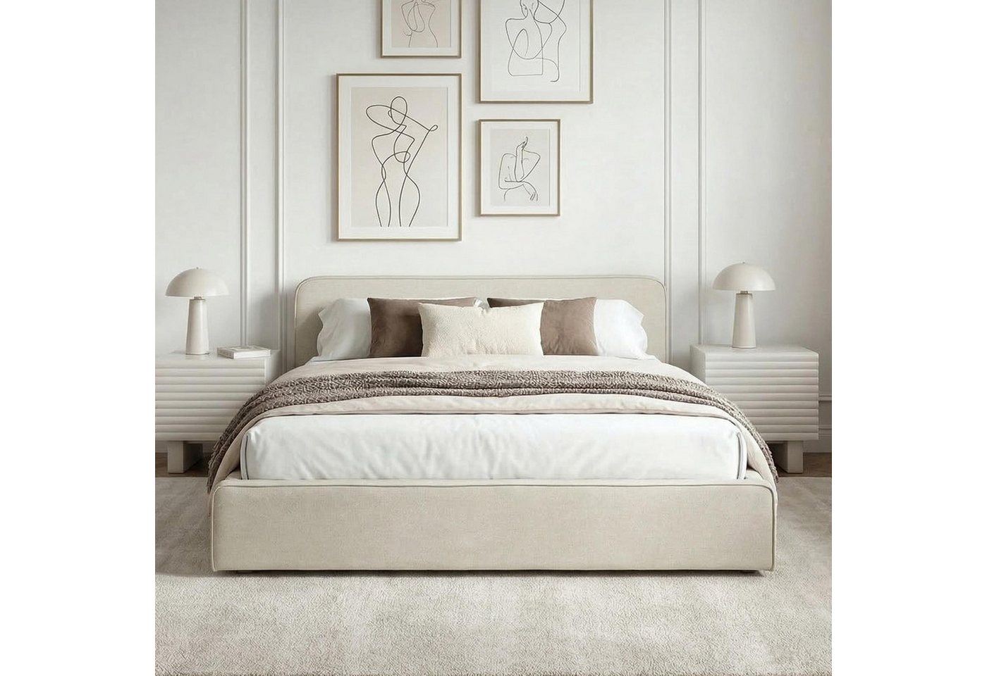 IDIMEX Polsterbett MARINI, Einzelbett 120x200 cm mit Lattenrost und Kopfteil Stoffbezug Cremeweiß – Bild 2 von 5