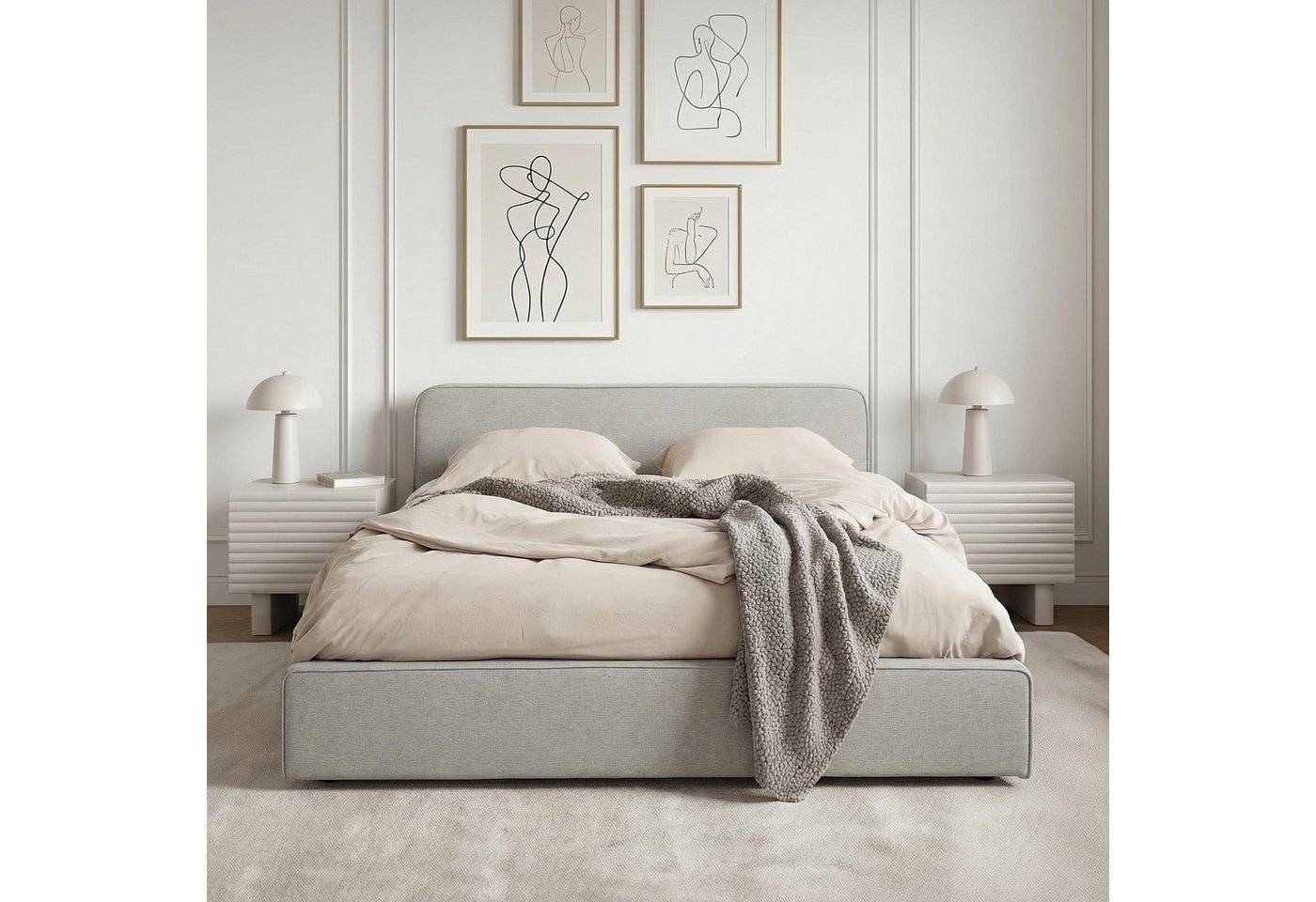 IDIMEX Polsterbett MARINI, Bett 140x200 cm mit Lattenrost Doppelbett mit Kopfteil Stoffbezug grau – Bild 2 von 5