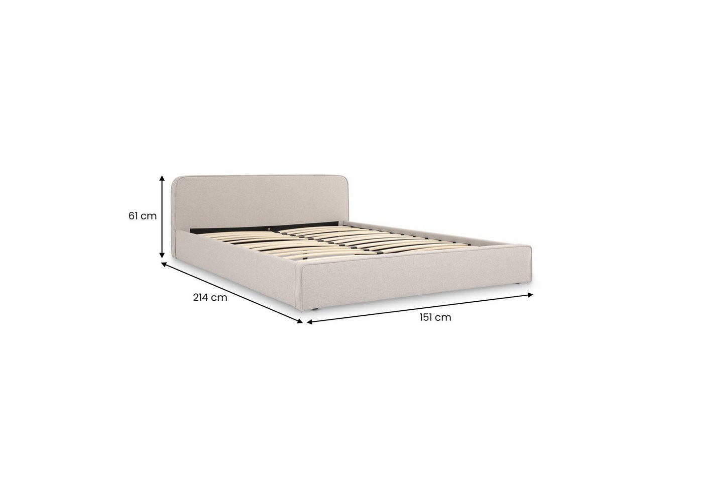 IDIMEX Polsterbett MARINI, Bett 140x200 cm mit Lattenrost Doppelbett mit Kopfteil Stoffbezug grau – Bild 5 von 5
