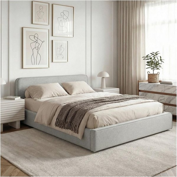 IDIMEX Polsterbett MARINI, Einzelbett 120x200 cm mit Lattenrost und Kopfteil Stoffbezug hellgrau