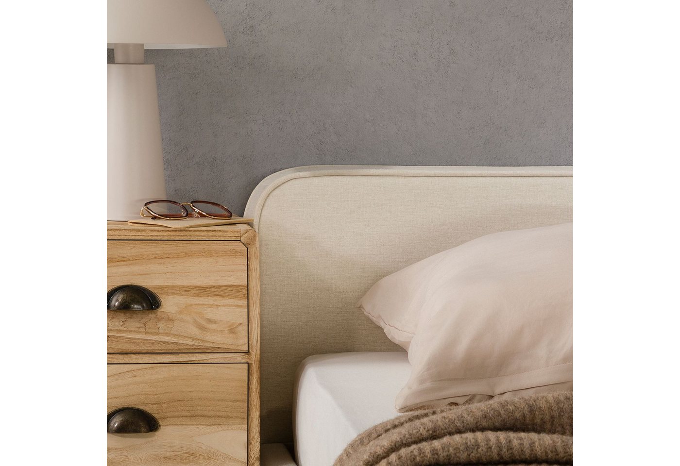 IDIMEX Polsterbett MARINI, Bett 140x200 cm mit Lattenrost Doppelbett mit Kopfteil Stoff creme – Bild 3 von 5