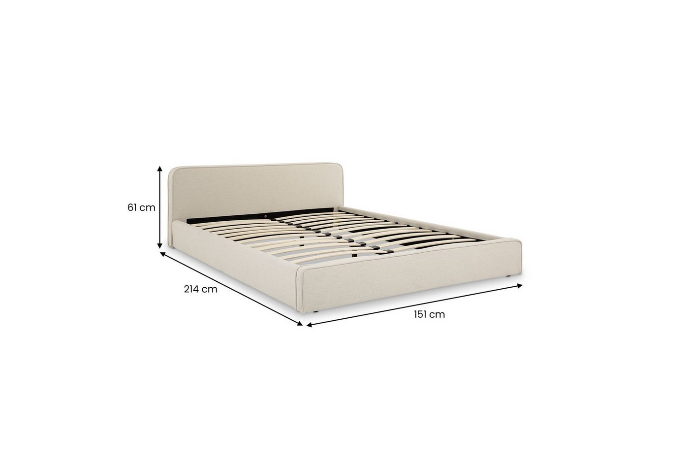 IDIMEX Polsterbett MARINI, Bett 140x200 cm mit Lattenrost Doppelbett mit Kopfteil Stoff creme – Bild 5 von 5