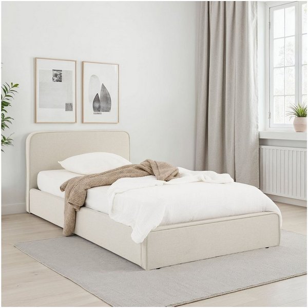 IDIMEX Polsterbett MARINI, Bett 90x200 cm mit Lattenrost Einzelbett mit Kopfteil Stoffbezug creme