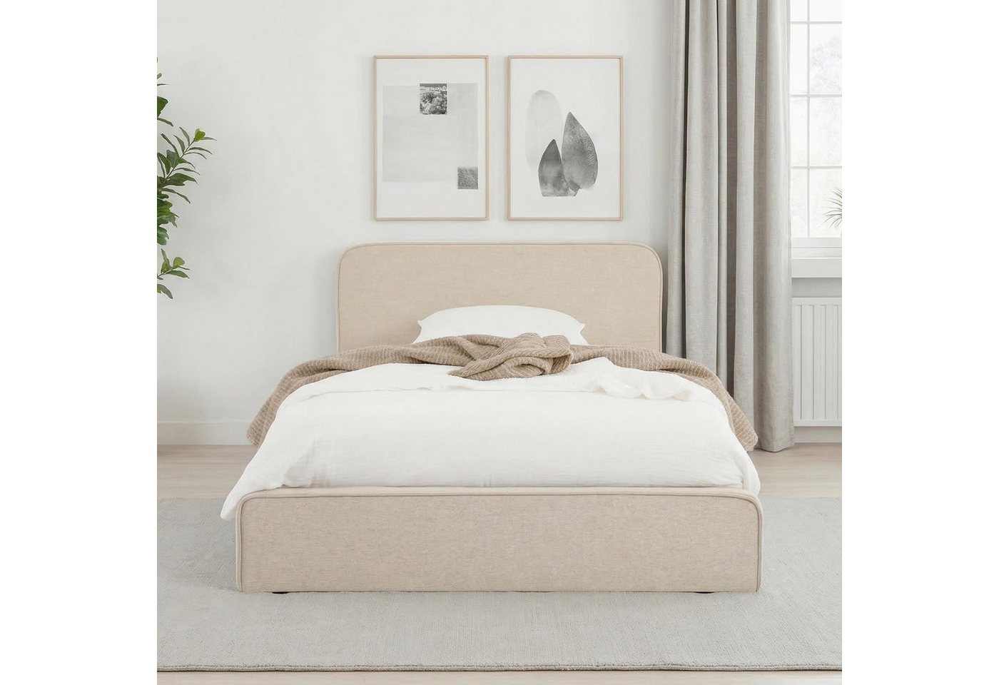 IDIMEX Polsterbett MARINI, Bett 90x200 cm mit Lattenrost Einzelbett mit Kopfteil Stoffbezug Beige – Bild 2 von 5