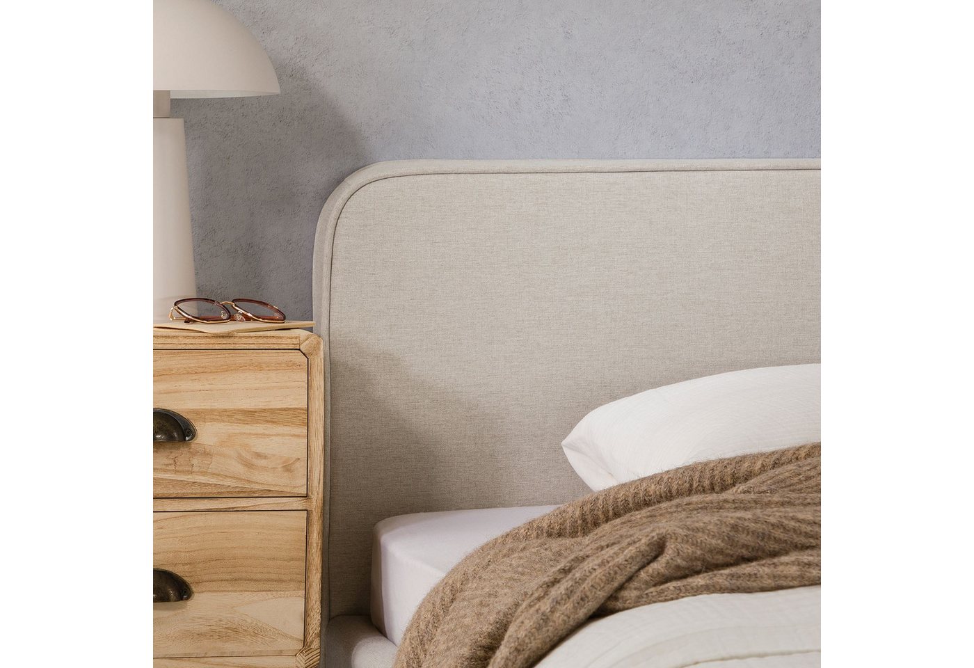IDIMEX Polsterbett MARINI, Bett 90x200 cm mit Lattenrost Einzelbett mit Kopfteil Stoffbezug Beige – Bild 3 von 5