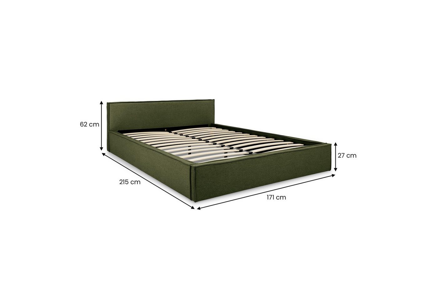 IDIMEX Polsterbett PESARO, Doppelbett 160x200 cm mit Lattenrost Leinen Optik Grün – Bild 5 von 5