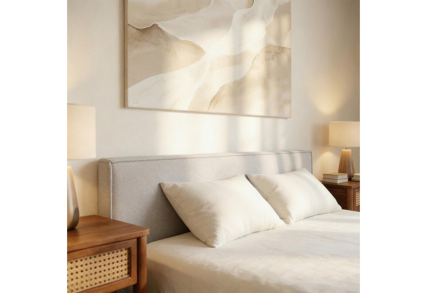 IDIMEX Polsterbett PESARO, Doppelbett 140x200 cm mit Lattenrost Kopfteil Leinen Optik Hellgrau – Bild 3 von 5